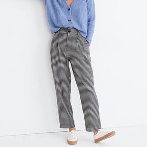 NWOT Madewell Pleated Taper Wide Leg Pants Houndstooth Blue White Size 14